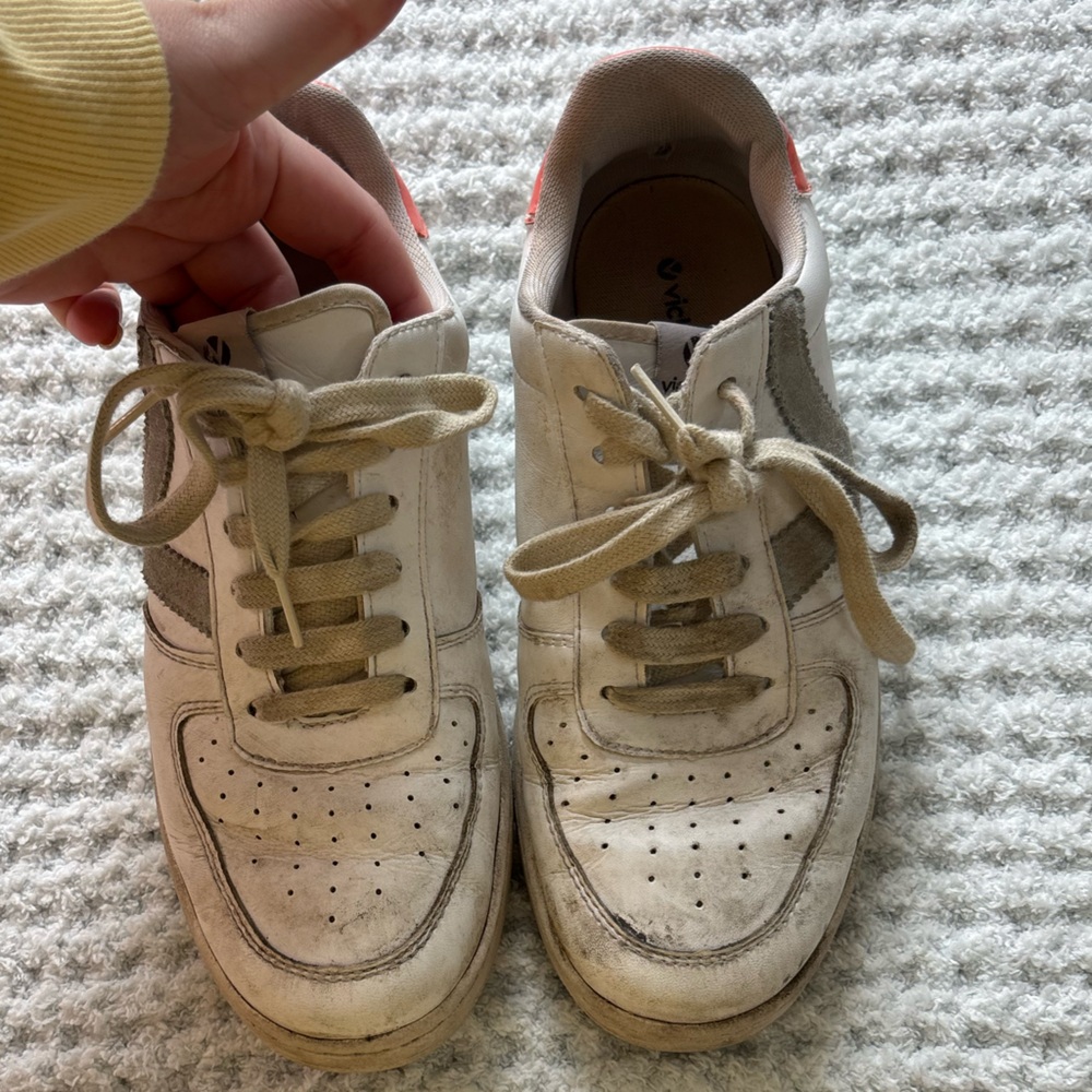 Cream Low-Top Sneakers with Perforated Leather